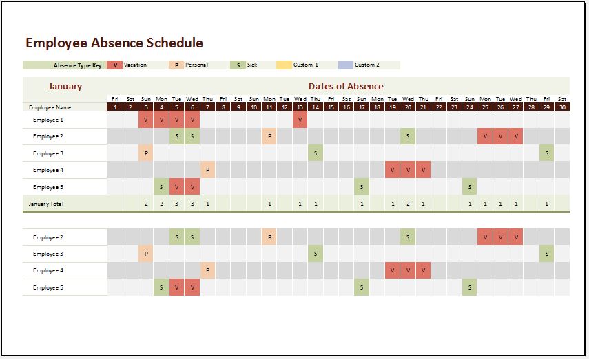 Ms Excel Employee Absence Schedule Template Excel Templates Excel