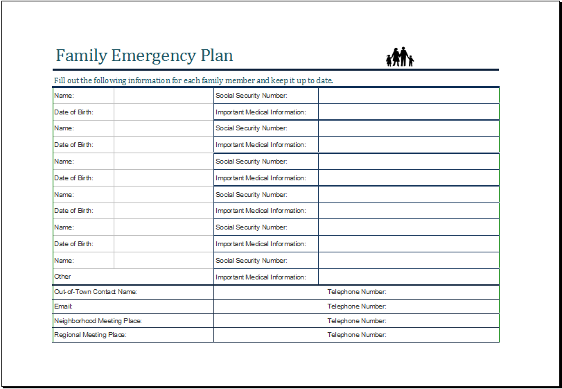 Printable Family Emergency Plan Template Printable Templates