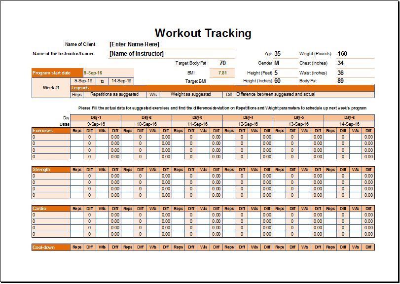 Workout Schedule Tracker Template For EXCEL Excel Templates