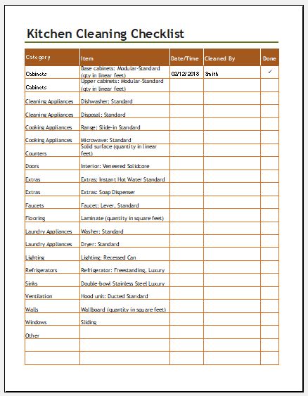 Kitchen Cleaning Checklist Template For Excel Excel Templates