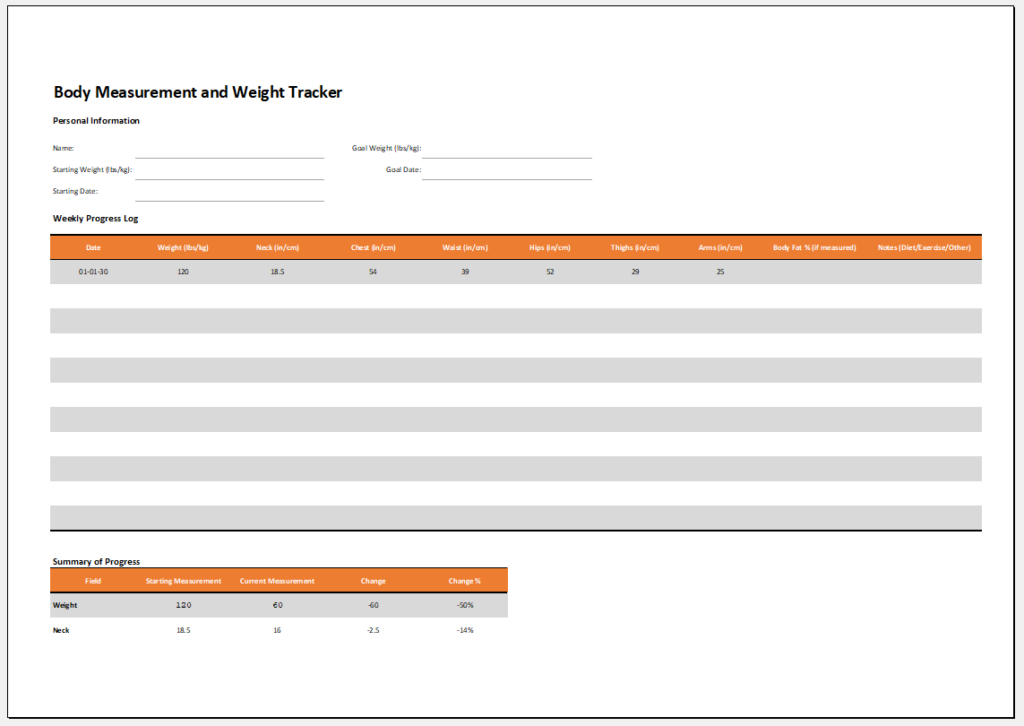 Body measurement and weight tracker