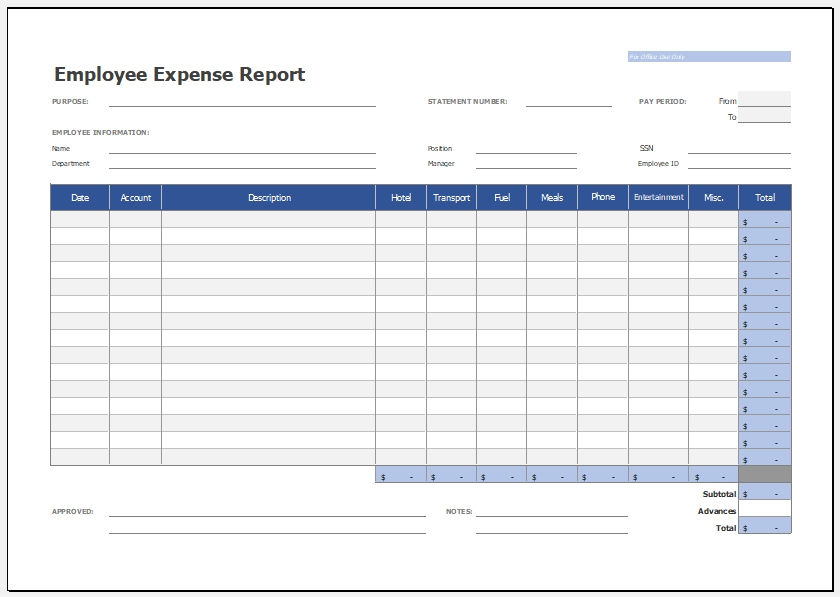 Excel Employee Expense Report Templates Excel Templates Gambaran