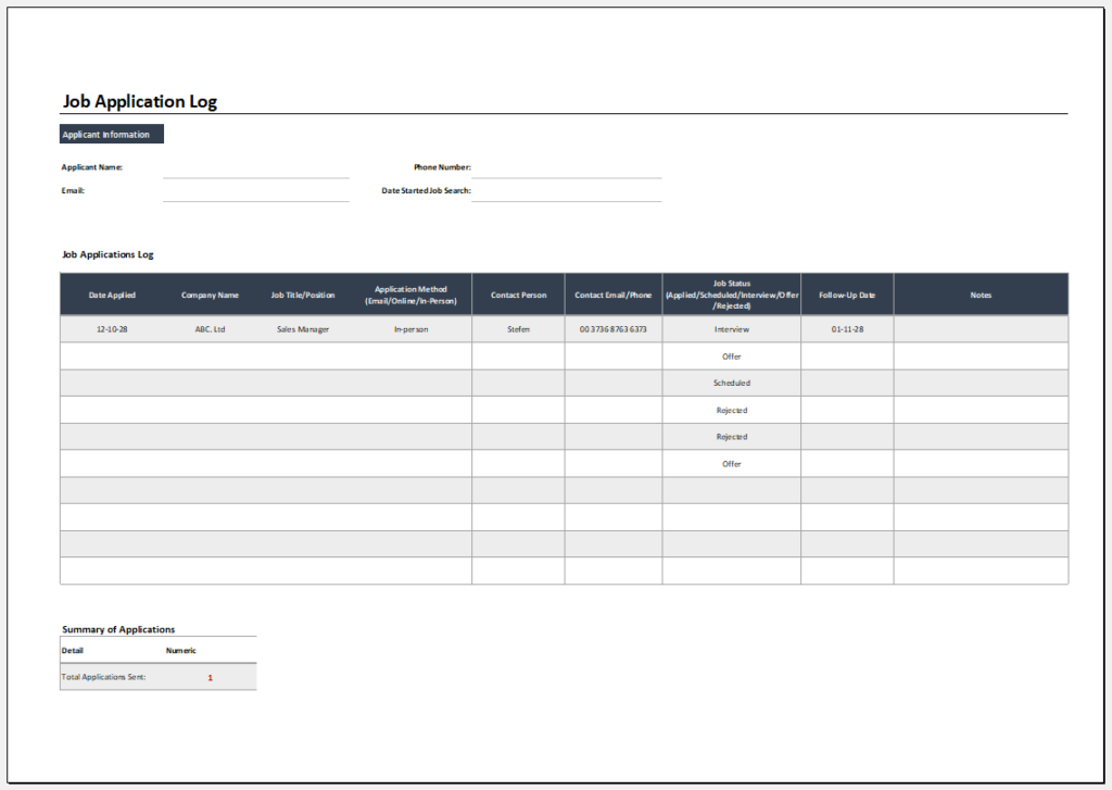 Job Application Log Template