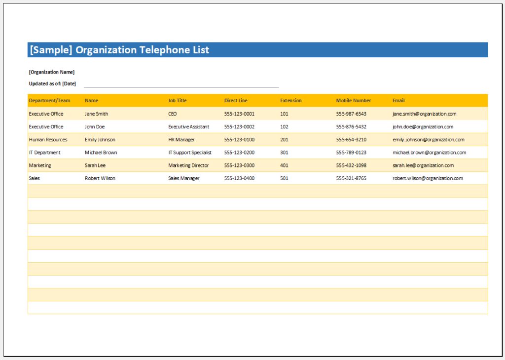 Sample Organization Telephone List