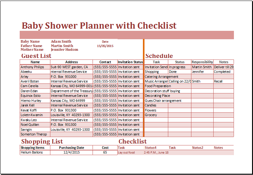 Excel Baby Shower Planner with Checklist Template Excel Templates