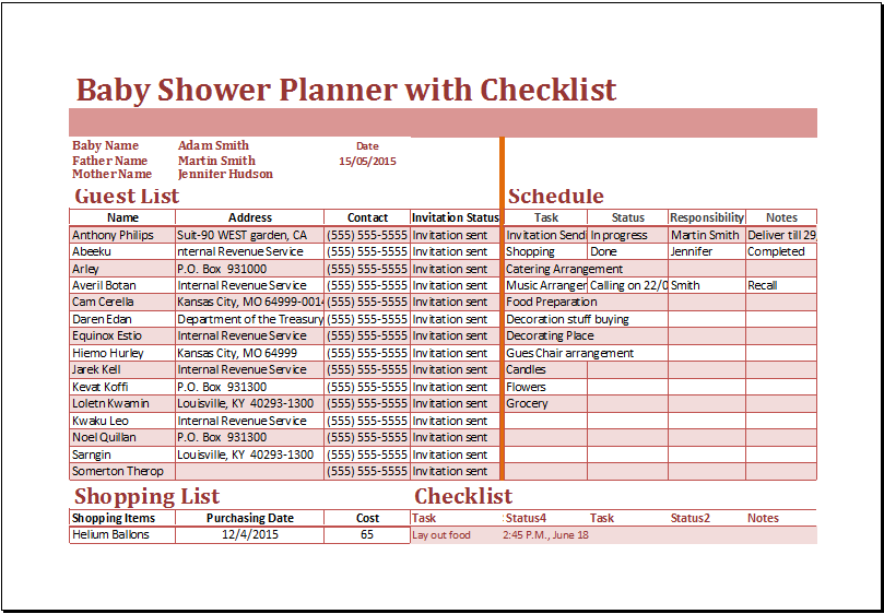 Excel Baby Shower Planner With Checklist Template Excel Templates