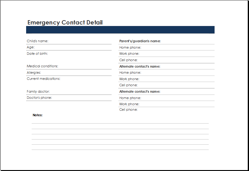 Printable Excel Emergency Contact List Template Excel Templates