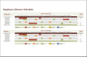employee absence schedule excel template