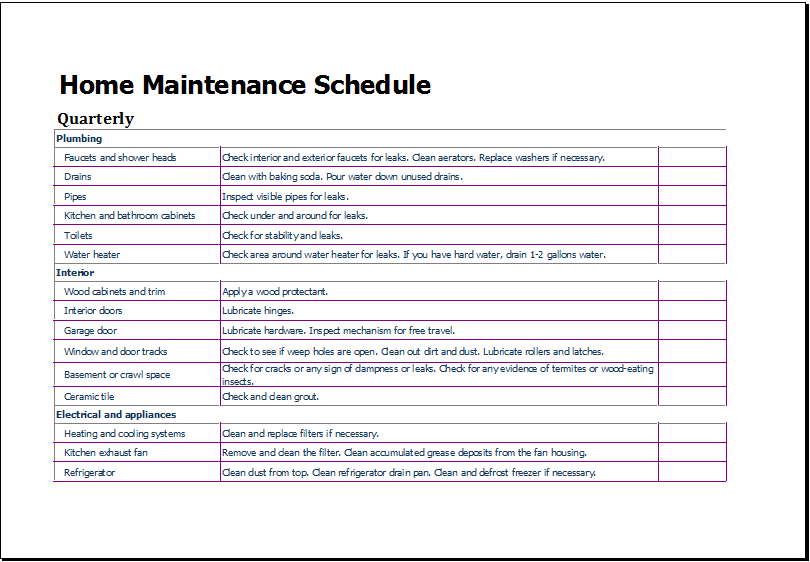 Home Maintenance Schedule Templates 10 Free Xlsx Docs PDF Formats 