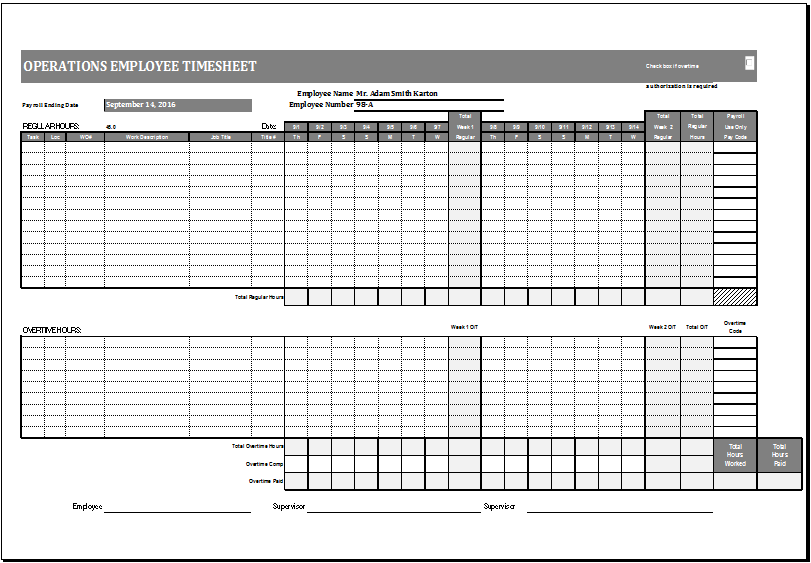 Operations Employee Time Card Template MS Excel  Excel 
