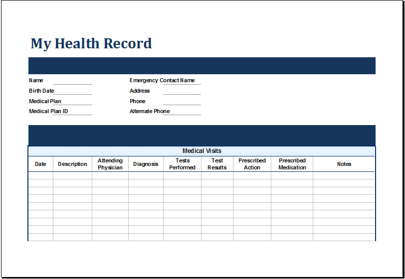 MS Excel Personal Medical Health Record Template | Excel Templates