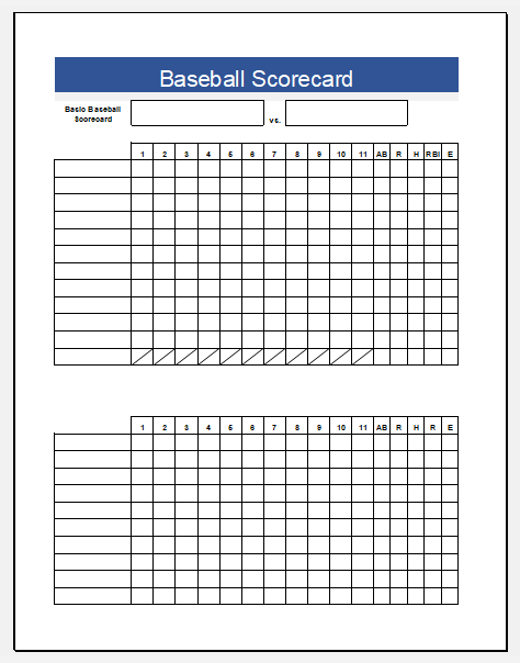 Baseball Scorecard With Pitch Count Templates Excel Templates