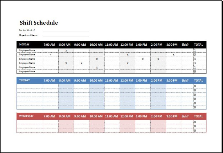 Employee Shift Schedule Template MS Excel Excel Templates