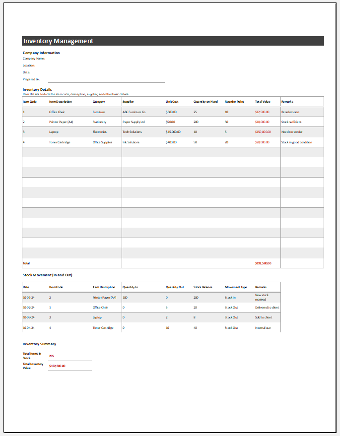 Inventory Management Template for Excel