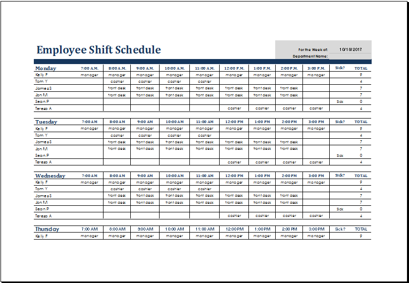 Employee Shift Schedule Template for Excel Excel Templates