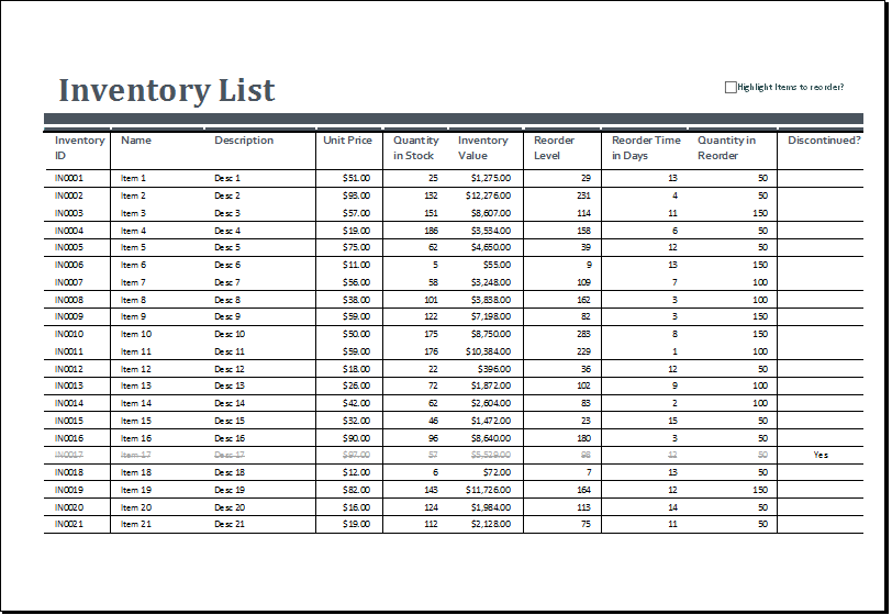 excel 2010 home inventory template
