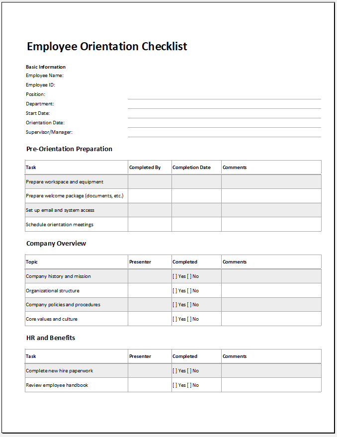 Employee Orientation Checklist