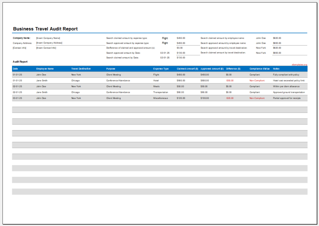 Business Travel Audit Report Template