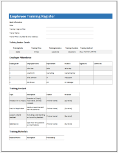 Employee Training Register Templates for Excel | Download