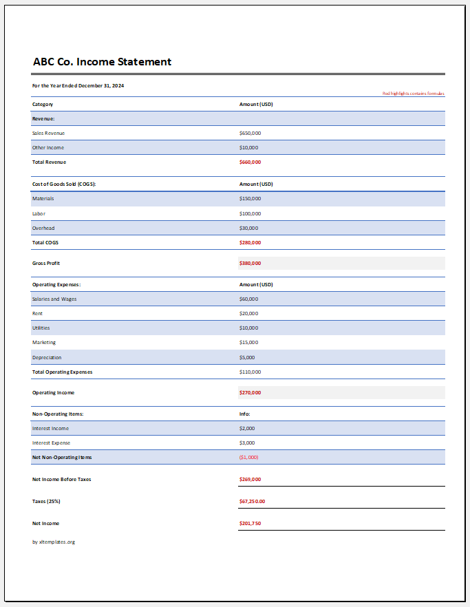 Income Statement Template