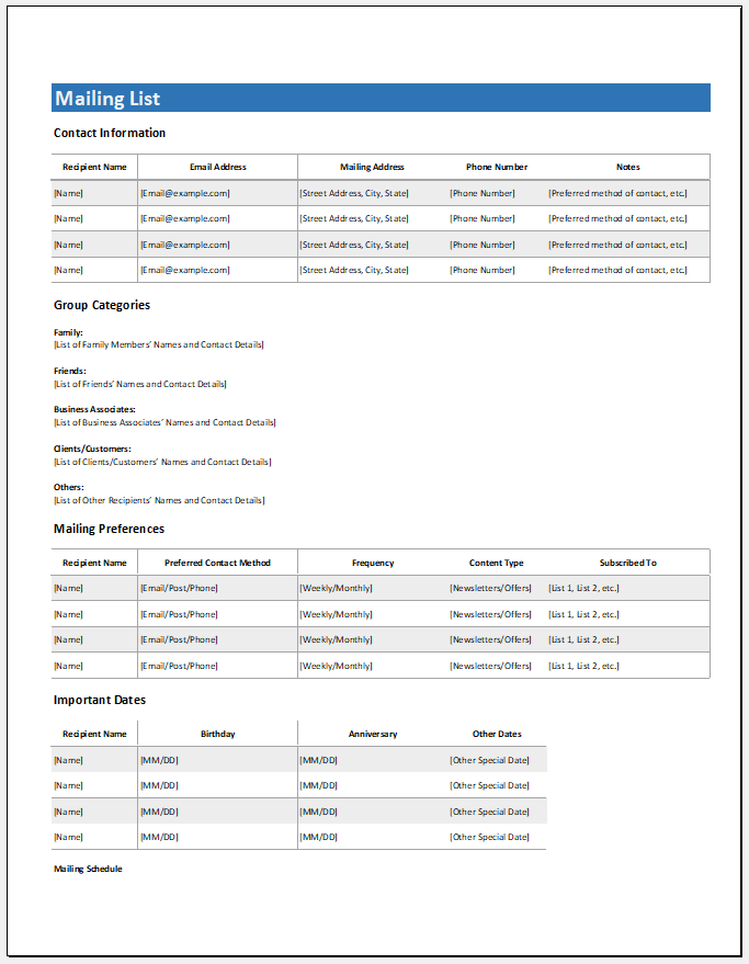 Mailing List Template