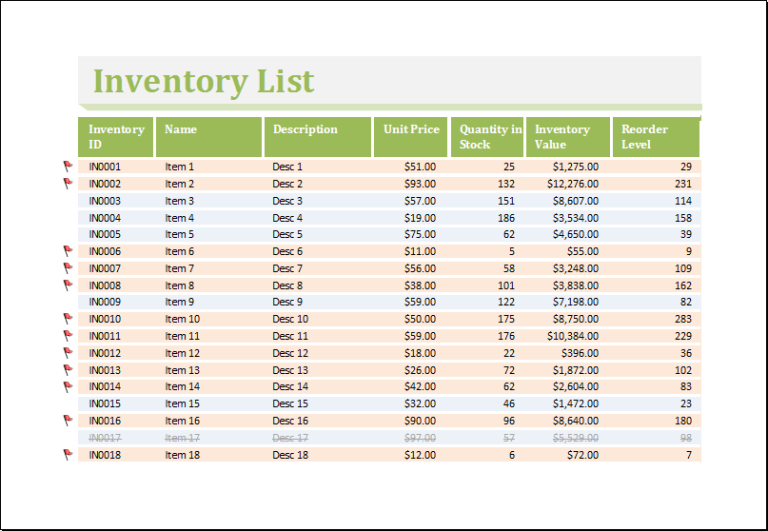 home inventory template excel