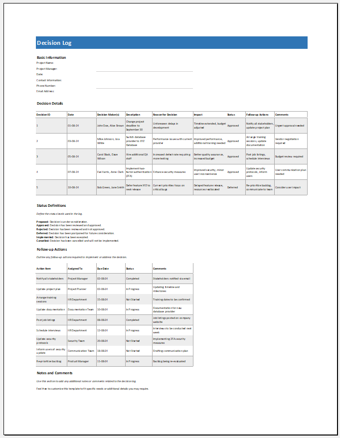 Decision Log Template