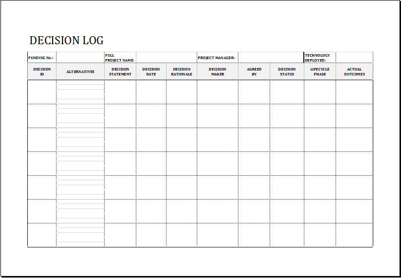 Printable Decision Log Templates For EXCEL Excel Templates