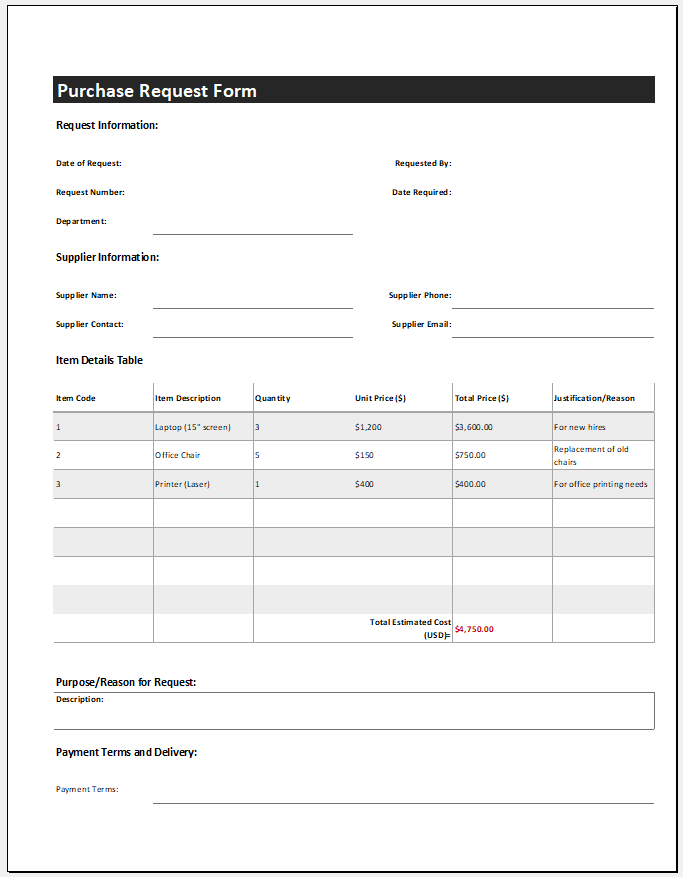 Purchase Request Form