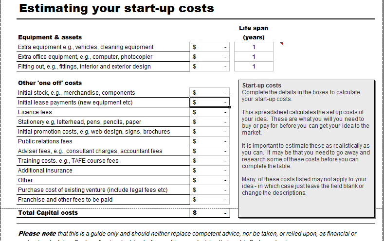 Business Startup Costs Calculator Templates 7 Free Docs Xlsx PDF 