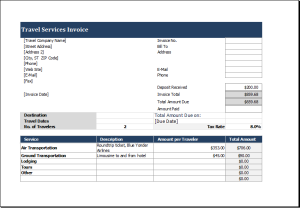 Travel Service Invoice Template for Excel | Excel Templates