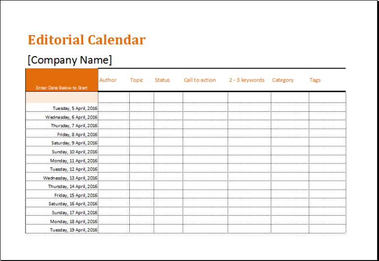 Editorial Calendar Template for MS EXCEL Excel Templates