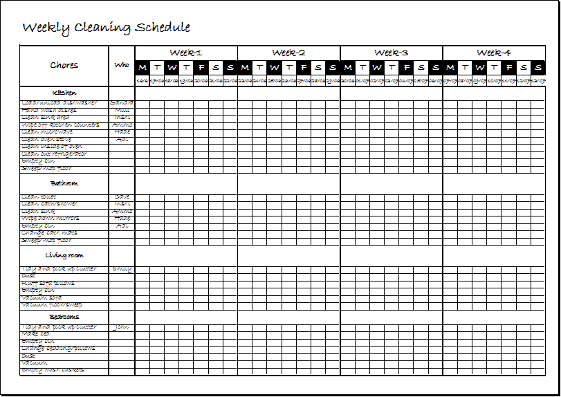 Weekly Clean Up Spreadsheet Template .xls | Excel Templates