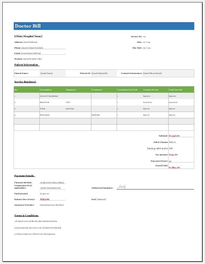 Doctor Bill Template