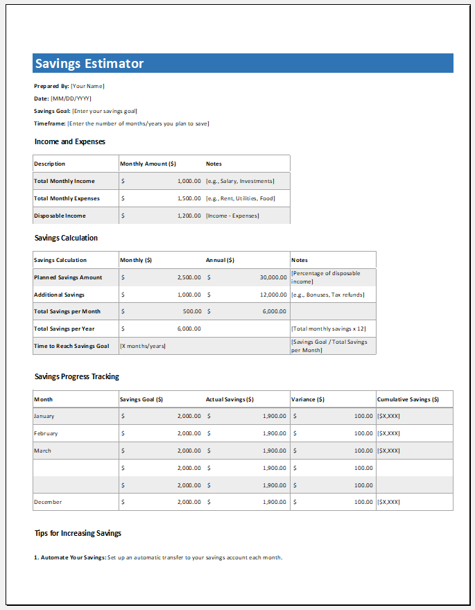 Saving Estimator Template