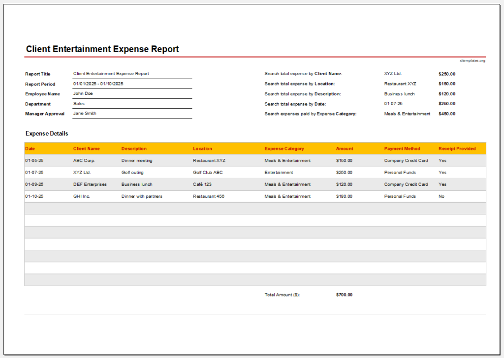 Client Entertainment Expense Report