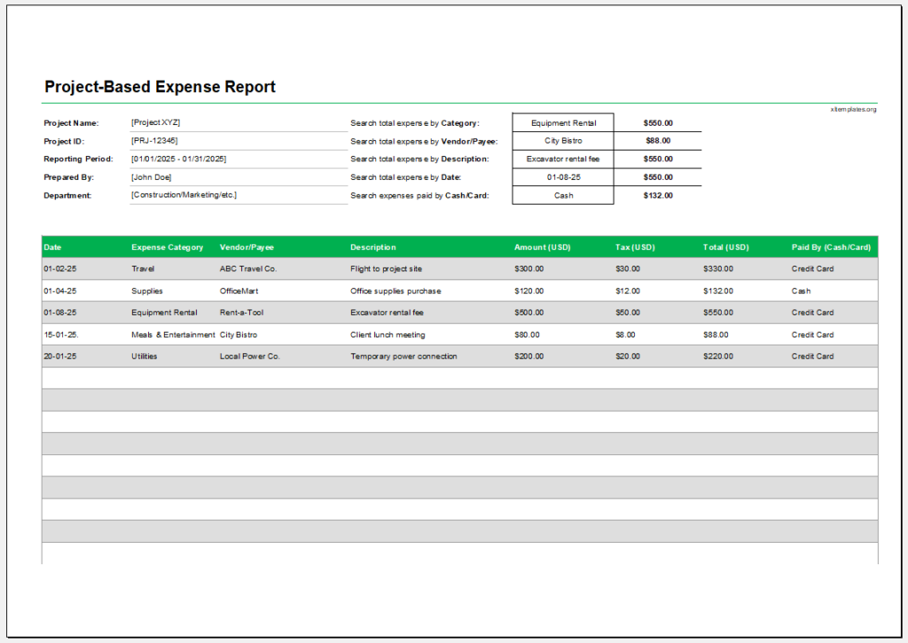 Project-Based Expense Report