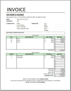 free auto repair invoice template excel