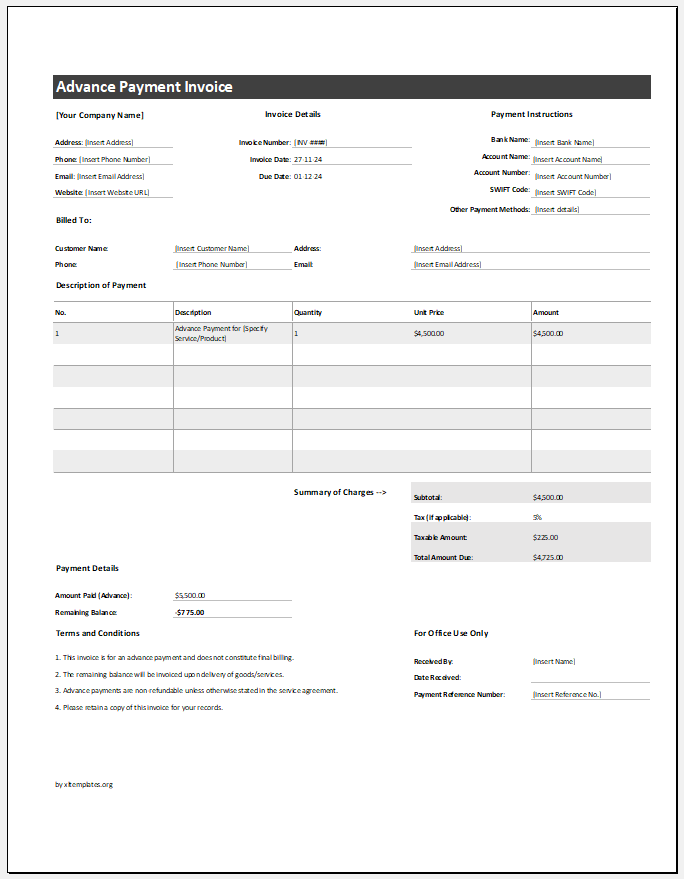 Advance Payment Invoice