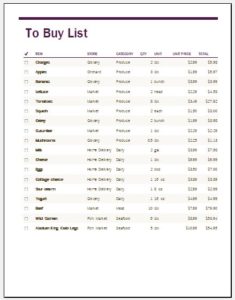 To-Buy List Template for MS Excel | Excel Templates