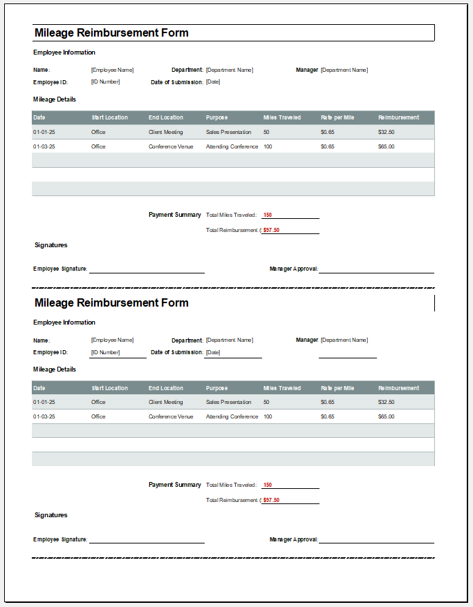 Mileage Reimbursement Form