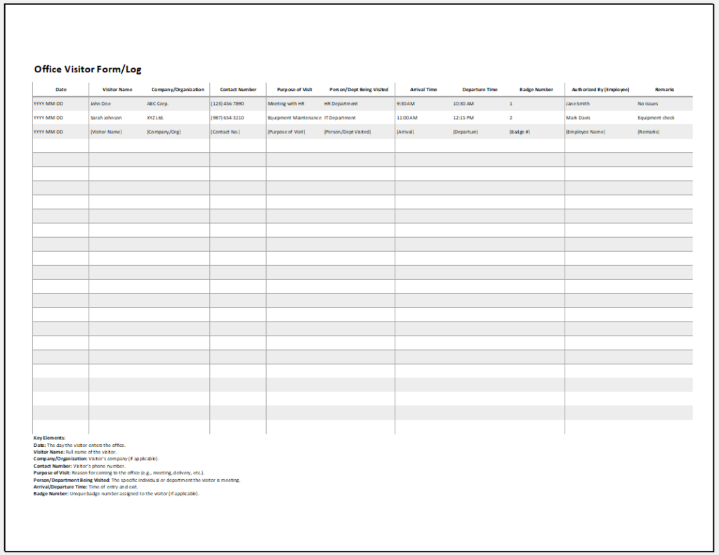 Office visitor form