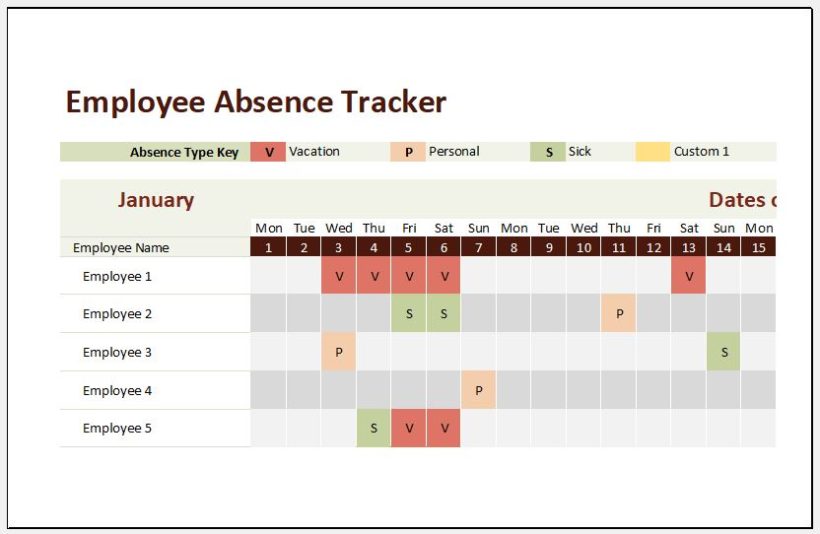 Employee Absence Tracker Templates For MS Excel Excel Templates