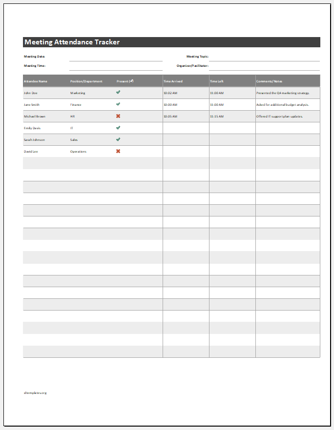 Meeting Attendance Tracker Template