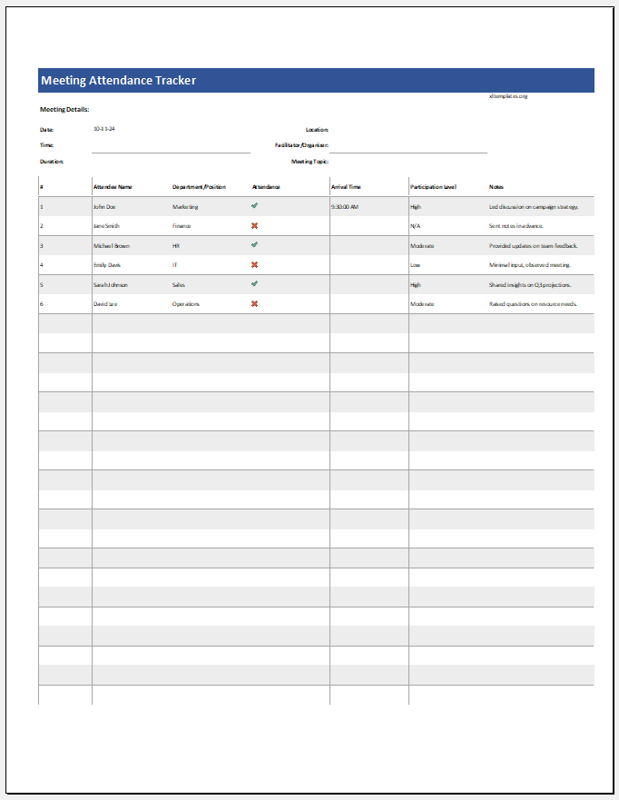 Meeting Attendance Tracker Template