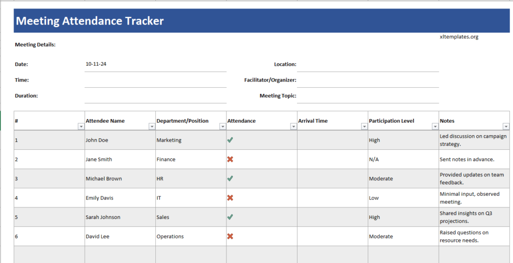 Meeting Attendance Tracker Template