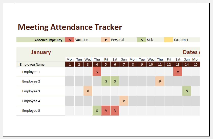 Absence Tracking Spreadsheet Excel Sample Excel Templates