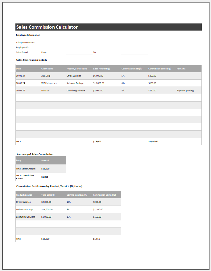 Sales commission calculator