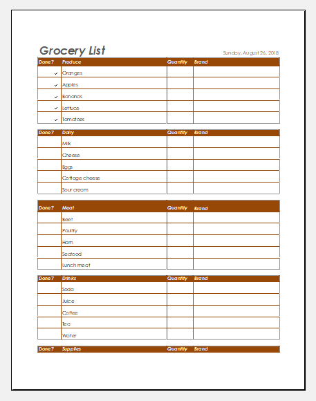 Editable Grocery List Templates For MS Excel Excel Templates