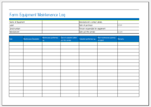 Farm Equipment Maintenance Sheet for MS Excel | Download